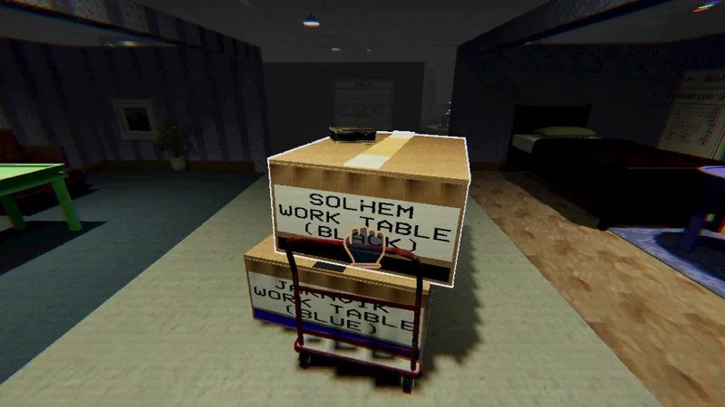 Pushing a trolley through the HØLM store